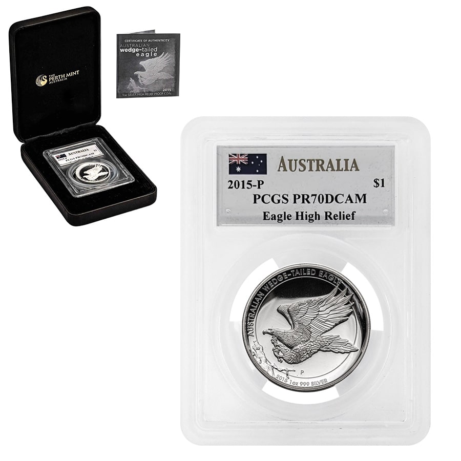 2015 1 oz Silver Australian Wedge-Tailed Eagle Perth Mint PCGS PF 70 DCAM (John M. Mercanti Sign Label)