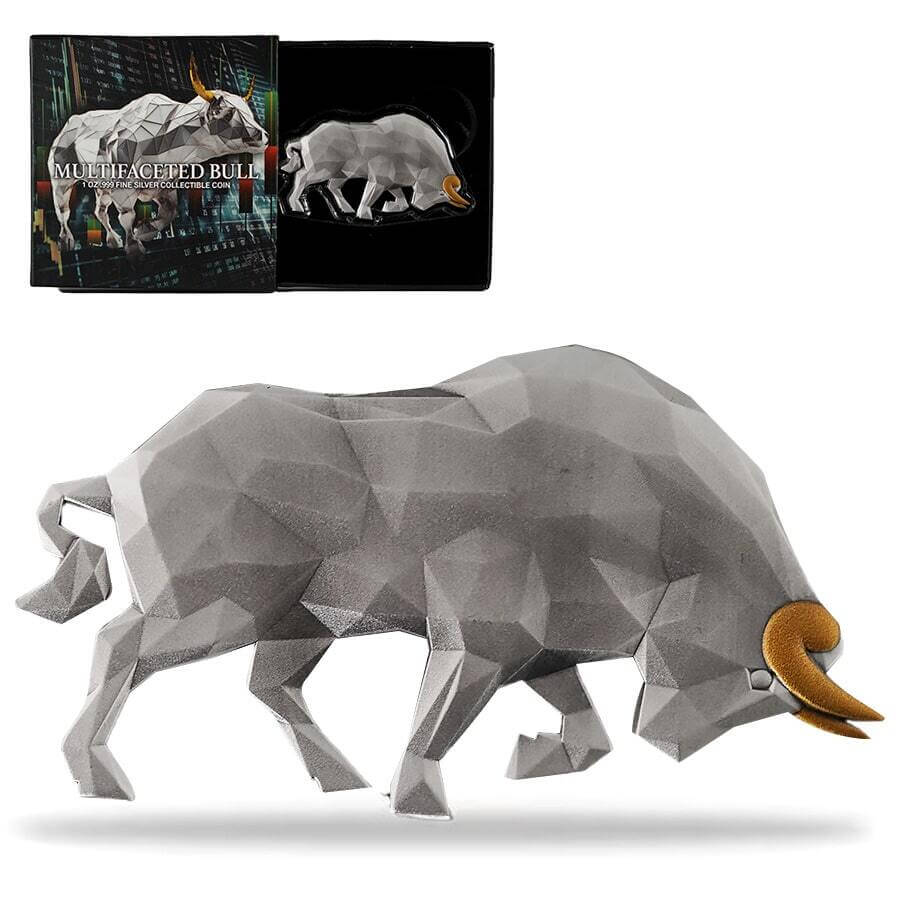 2024 Chad 1 oz Silver Multifaceted Bull Shaped Coin .999 Fine