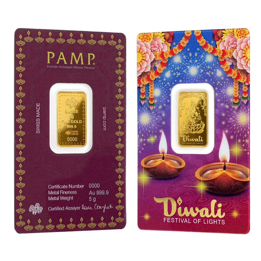 5 Gram PAMP Suisse Diwali Lakshmi Festival of Lights Gold Bar