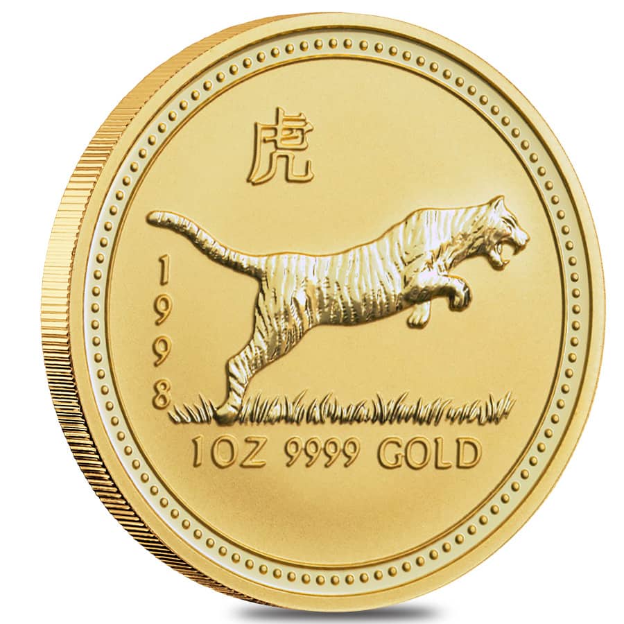 1998 1 oz $100 Gold Lunar Year of the Tiger Australia Perth Mint Series I BU