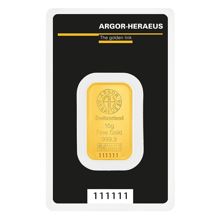 10 Gram Argor Heraeus Gold Bar .9999 Fine (in Assay) thumbnail 2