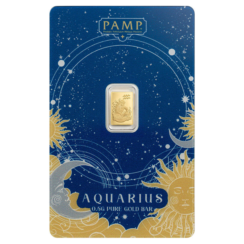 1/2 Gram PAMP Suisse Aquarius Zodiac Gold Bar (in Assay) thumbnail 2