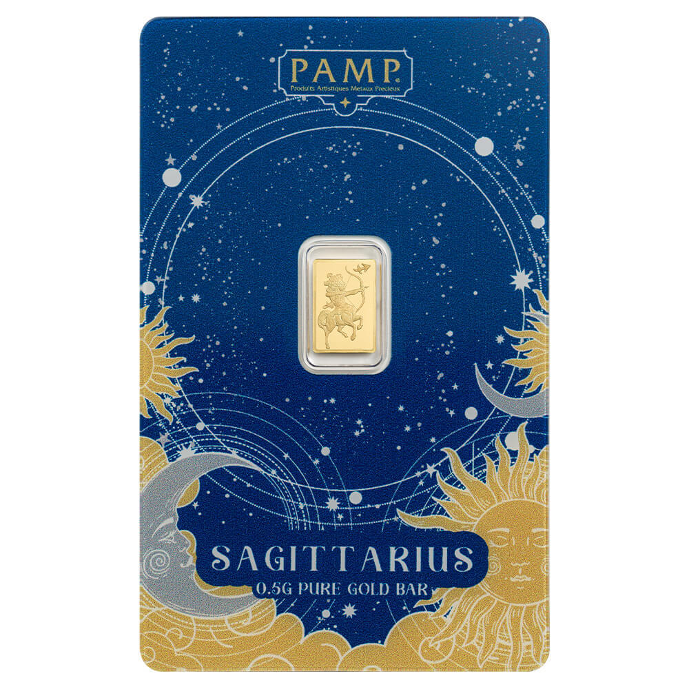 1/2 Gram PAMP Suisse Sagittarius Zodiac Gold Bar (in Assay) thumbnail 2
