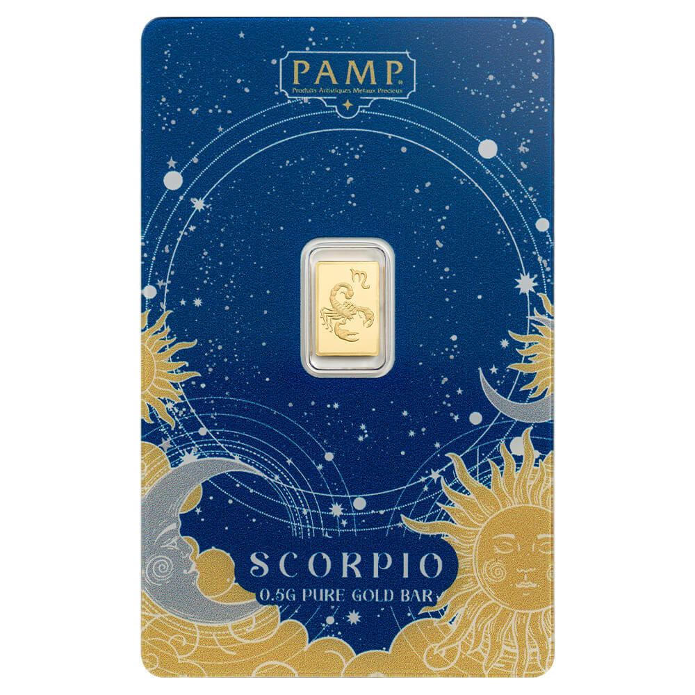 1/2 Gram PAMP Suisse Scorpio Zodiac Gold Bar (in Assay) thumbnail 2