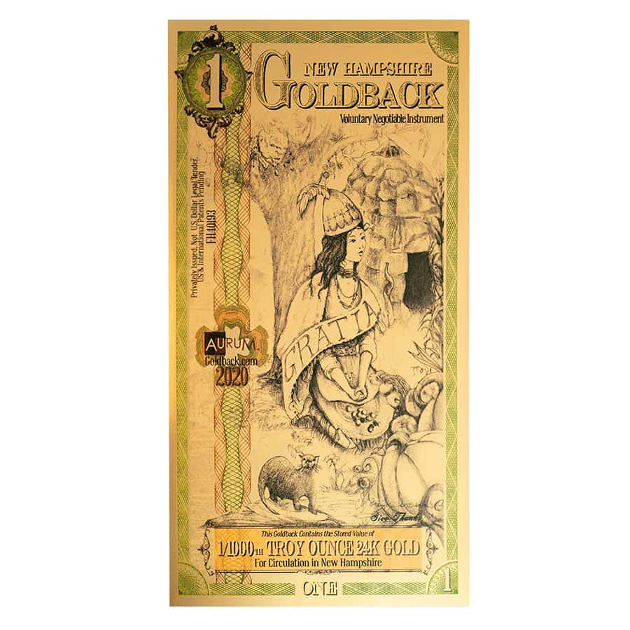 Pack of 100 - 1 New Hampshire Goldback 1/1000 oz 24K Gold Foil Aurum Note thumbnail 2