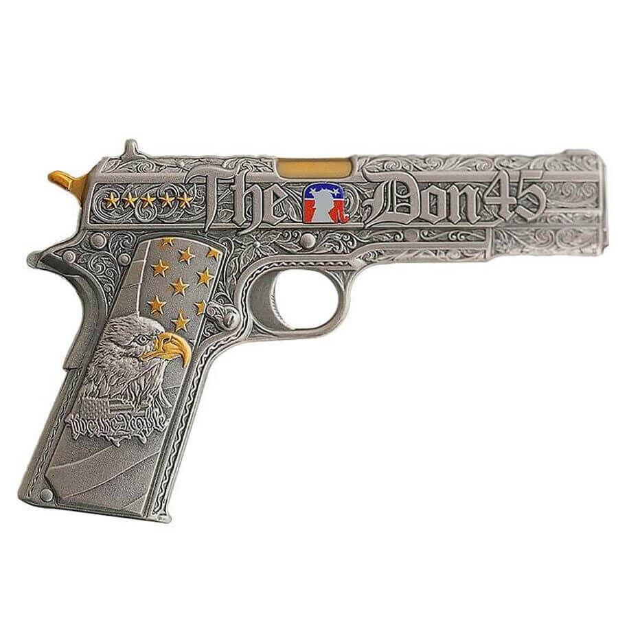 1 oz Silver Gun Shaped .45 Caliber Pistol Antiqued .999 Fine (w/Box) thumbnail 3