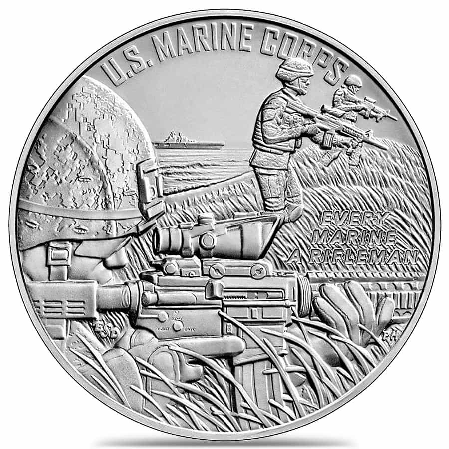 1 oz US Marine Corps Silver Medal (w/Box & COA) thumbnail 2