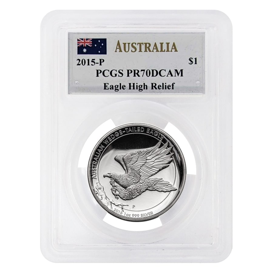 2015 1 oz Silver Australian Wedge-Tailed Eagle Perth Mint PCGS PF 70 DCAM (John M. Mercanti Sign Label) thumbnail 2