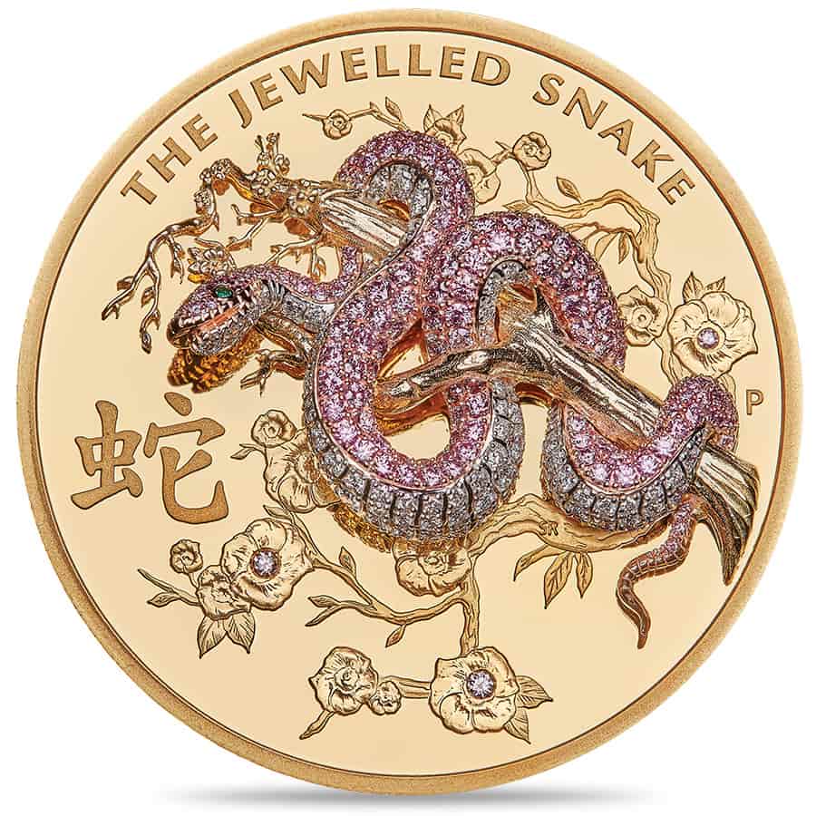 2023 10 oz Proof Gold Jewelled Snake Coin Perth Mint (w/Diamonds) thumbnail 2