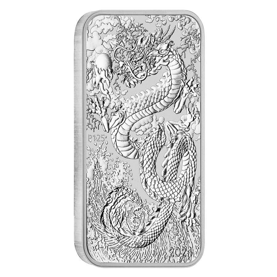 2024 1 oz Silver Australian Dragon Coin Bar $1 BU thumbnail 2
