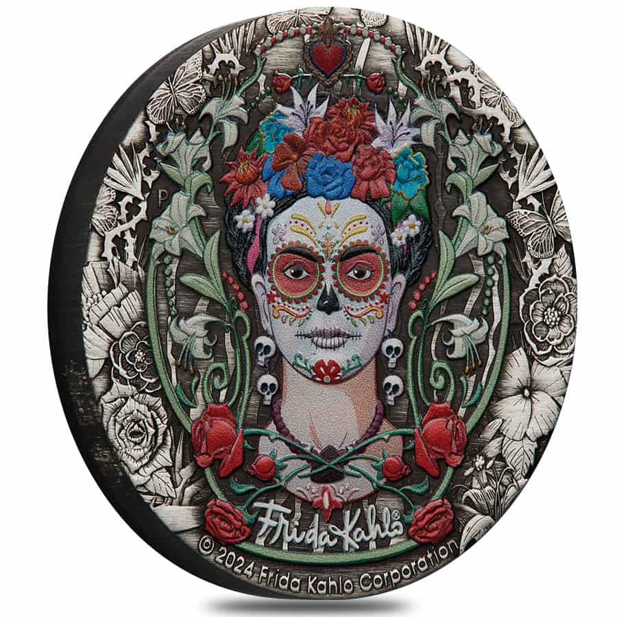 2024 2 oz Frida Kahlo Antiqued Colorized Silver Coin Perth Mint thumbnail 2