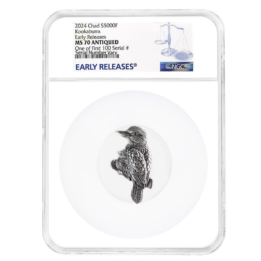 2024 Chad 1 oz Silver Kookaburra Shaped Coin NGC MS 70 ER One of First 100