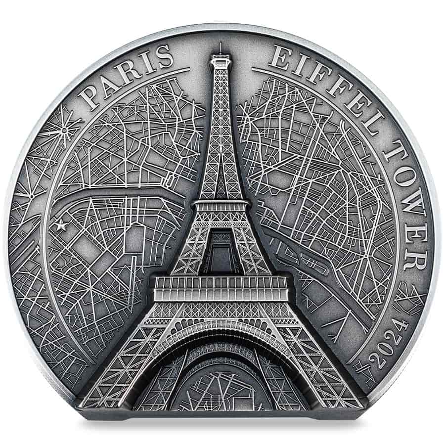 2024 Cook Islands 2 oz Silver Eiffel Tower Coin .9999 Fine thumbnail 2