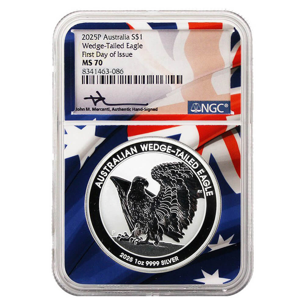 2025 1 oz Silver Australian Wedge-Tailed Eagle Perth Mint NGC MS 70 FDOI (John M. Mercanti)