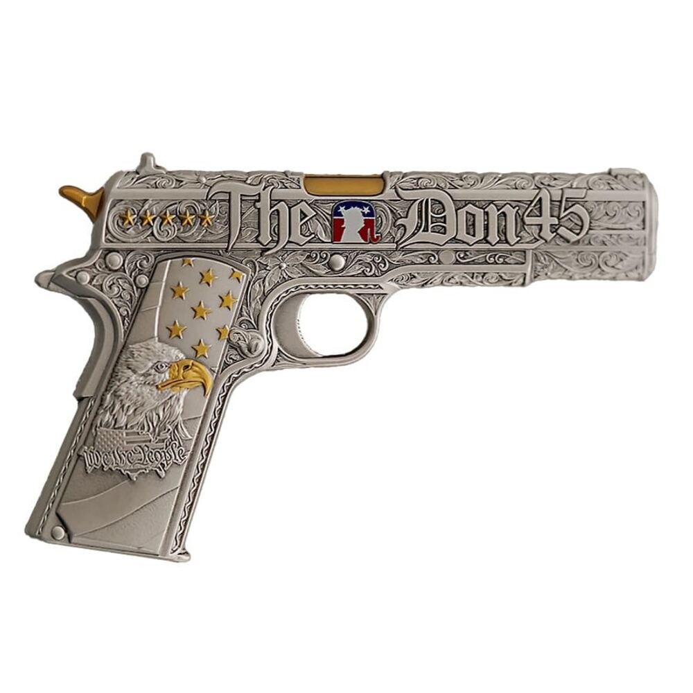 2 oz Silver Gun Shaped .45 Caliber Pistol Antiqued .999 Fine (w/Box) thumbnail 3
