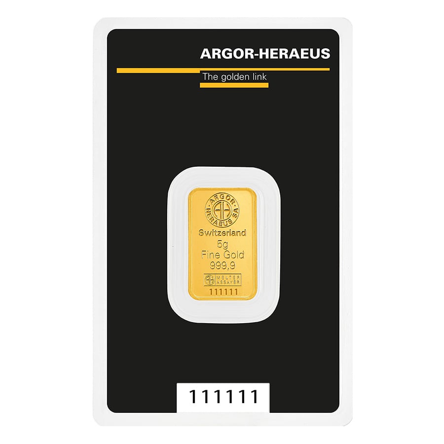 5 Gram Argor Heraeus Gold Bar .9999 Fine (in Assay) thumbnail 2