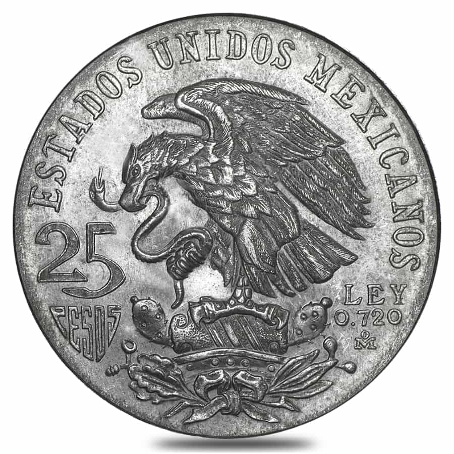 1968 Mexico 25 Pesos Olympics Silver Coin Avg Circ ASW .5209 oz thumbnail 2