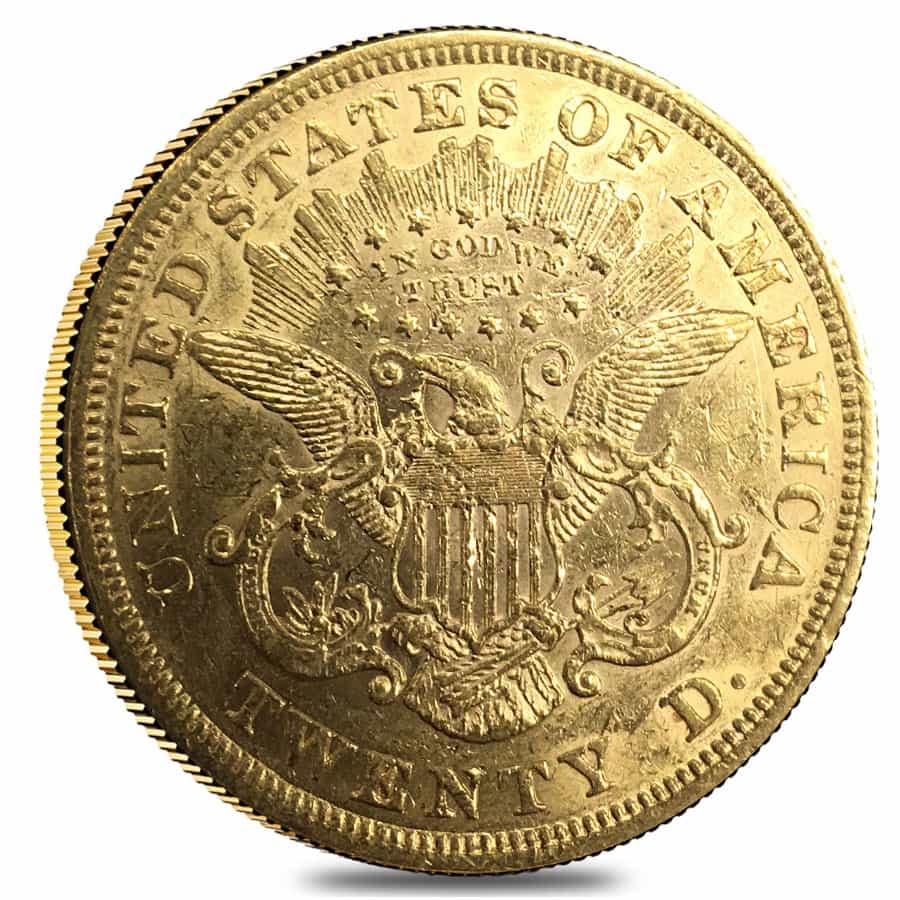 $20 Gold Double Eagle Liberty Head Type II - Almost Uncirculated AU (Random Year, 1866-1876) thumbnail 2