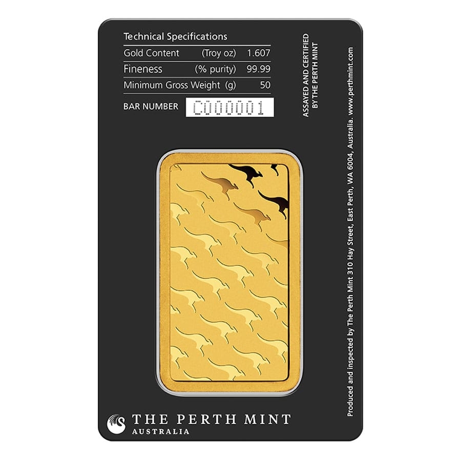 50 Gram Perth Mint Gold Bar .9999 Fine (in Assay) thumbnail 3
