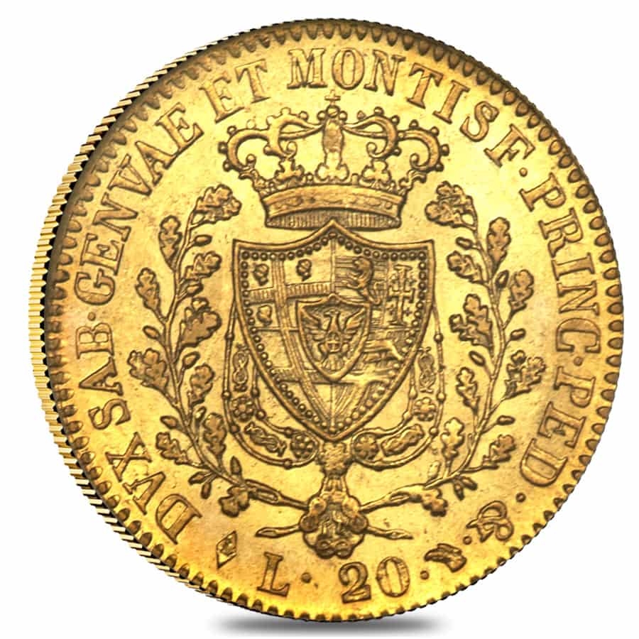 Italian States Sardinia Gold 20 Lire Charles Felix AGW 0.1866 oz Avg Circ (Random Year, 1821-1831) thumbnail 2