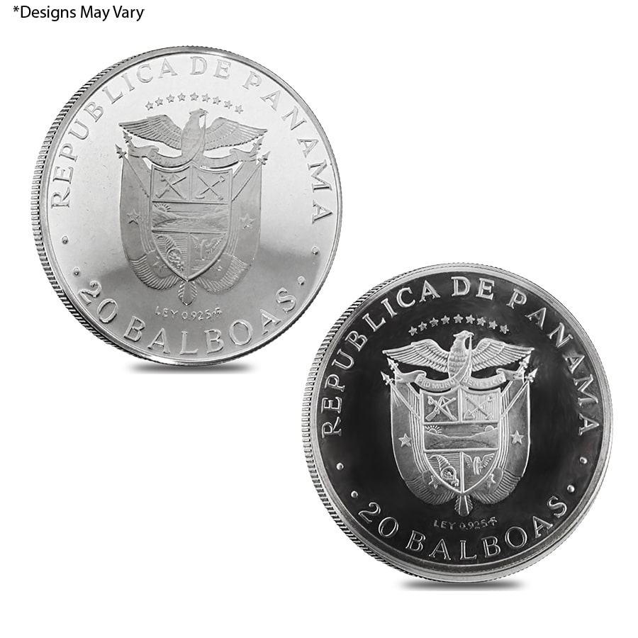 Panama 20 Balboas Silver Coin ASW 3.854 oz AU/BU/PF (Random Year 1971 - 1979) thumbnail 2