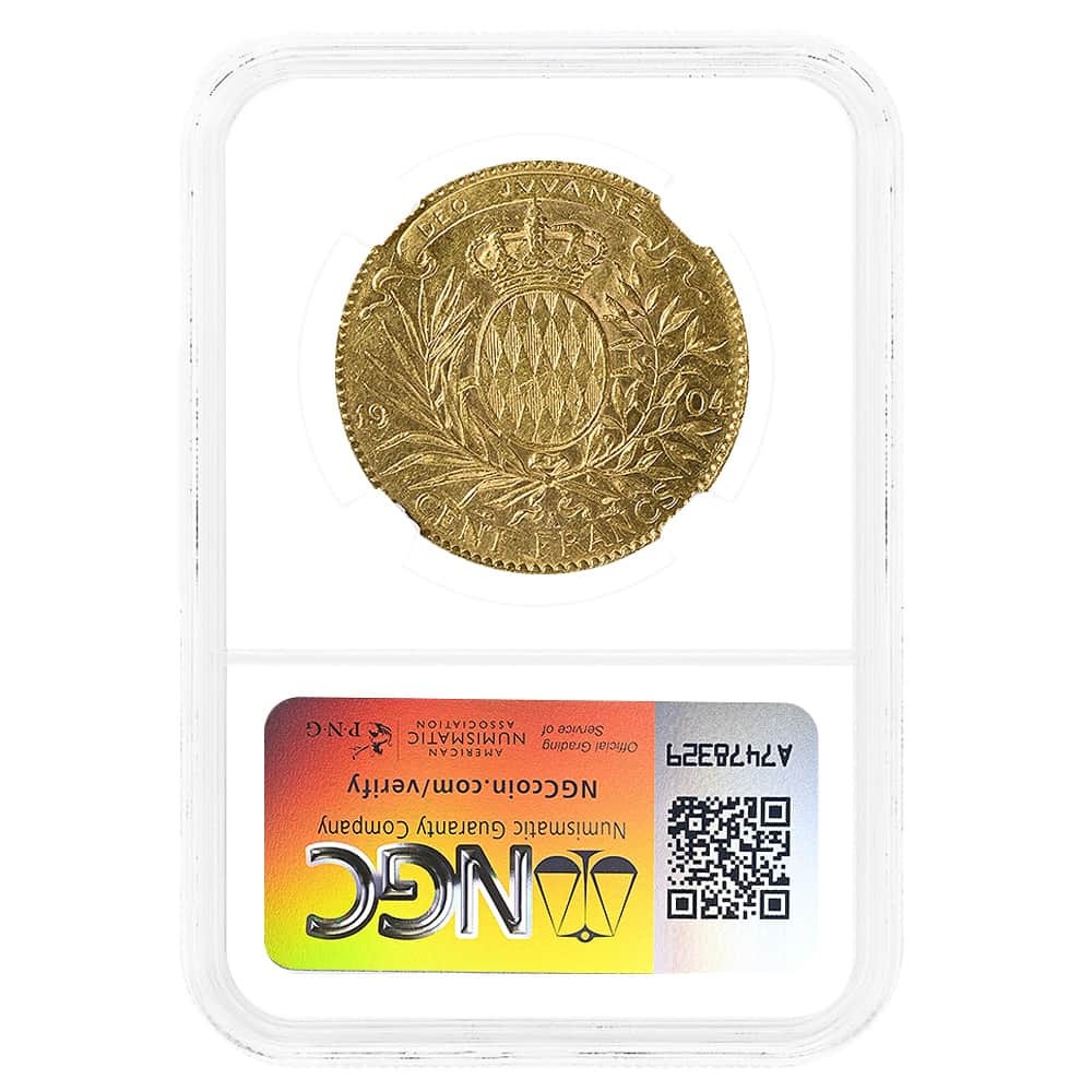 1904 Monaco 100 Francs Albert I Gold Coin NGC AU 55 thumbnail 2