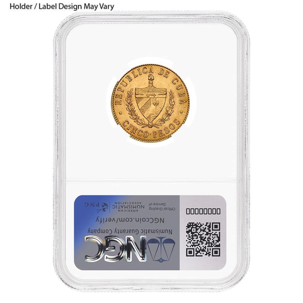 5 Pesos Jose Marti Gold Coin NGC AU 55 (Random Year) thumbnail 2