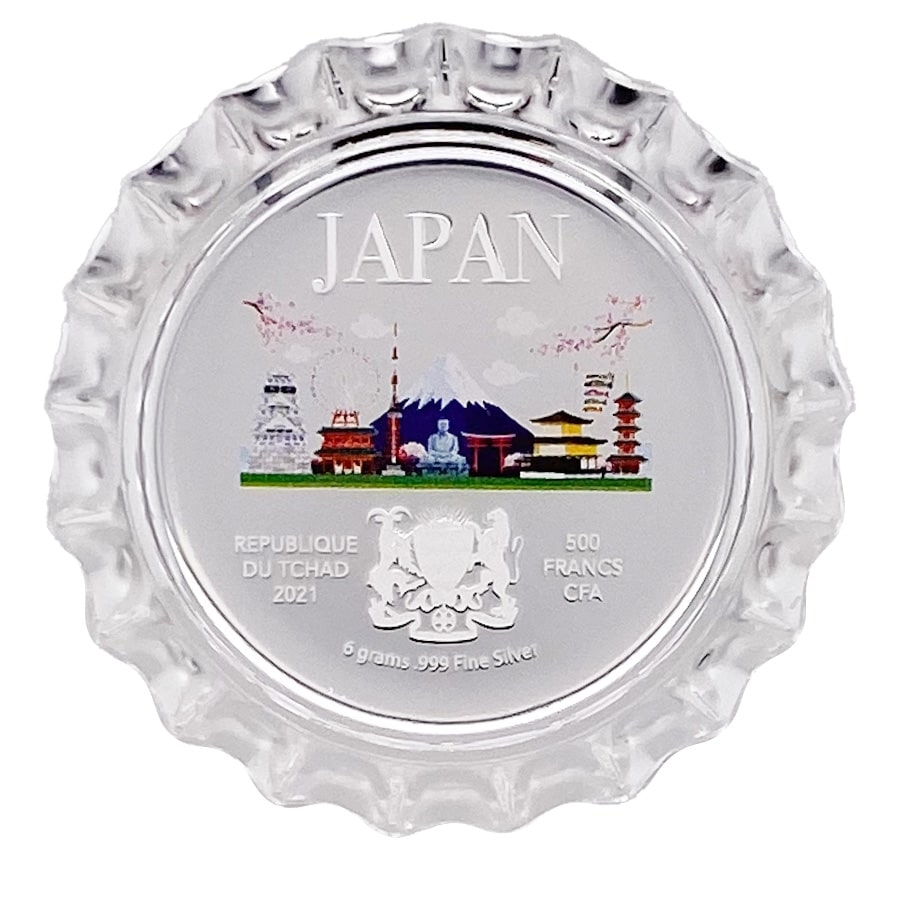 2021 Chad 6 gram World Landmarks - Japan Bottle Cap Proof Silver Coin .999 Fine (In Cap) thumbnail 4