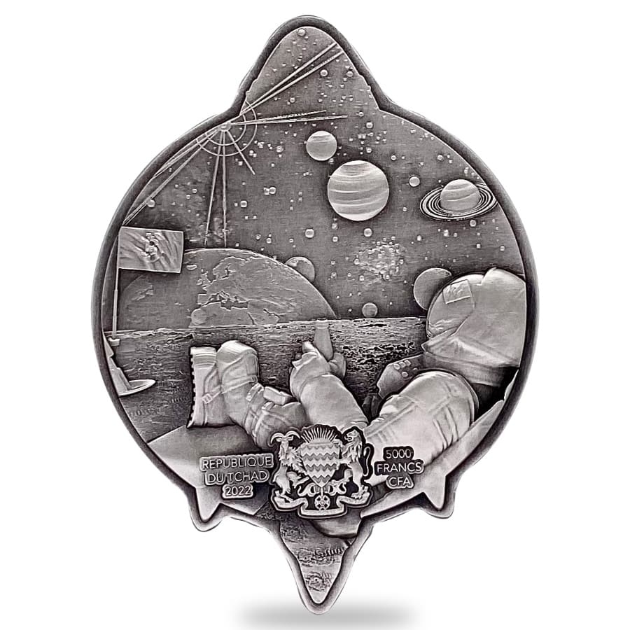 2022 Chad 1 oz Silver Bitcoin Rocket Shaped Antiqued High Relief Coin .999 Fine (w/Box) thumbnail 3