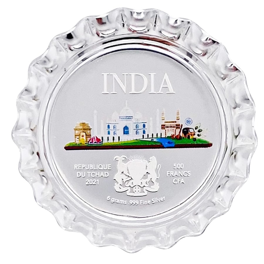 2021 Chad 6 gram World Landmarks - India Bottle Cap Proof Silver Coin .999 Fine (In Cap) thumbnail 4