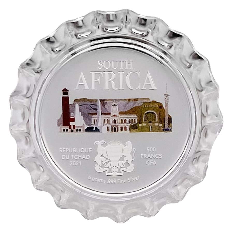 2021 Chad 6 gram World Landmarks - South Africa Bottle Cap Proof Silver Coin .999 Fine (In Cap) thumbnail 4
