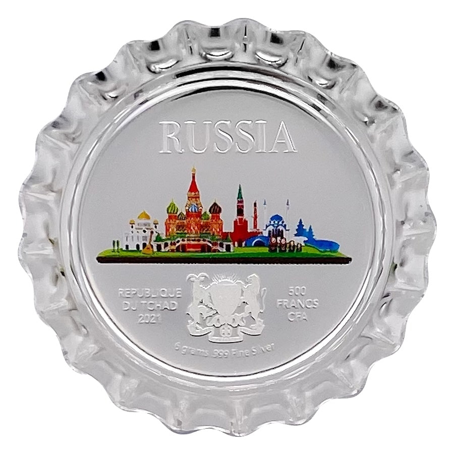 2021 Chad 6 Gram World Landmarks - Russia Bottle Cap Proof Silver Coin .999 Fine (In Cap) thumbnail 4