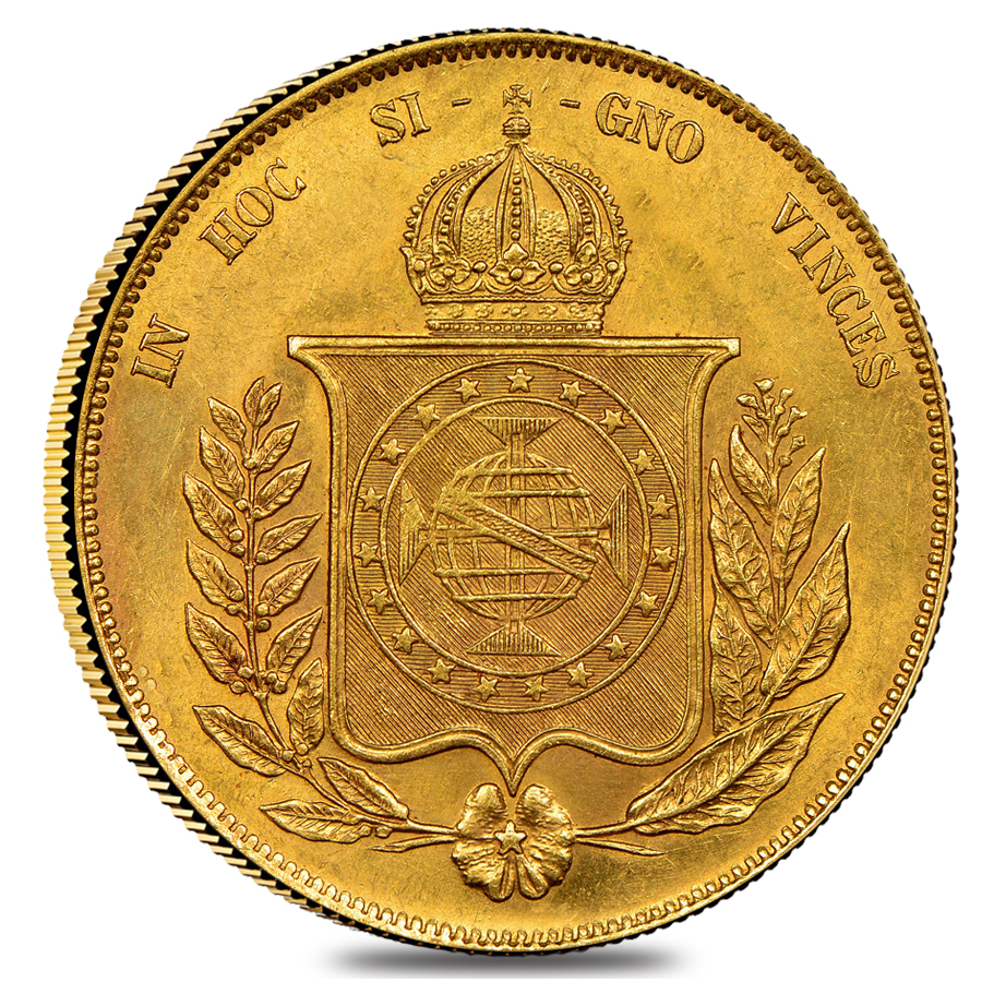 Brazil Gold 20,000 Reis Pedro II Coin AGW .5286 oz (1851-1889, Random Year) Cleaned thumbnail 4