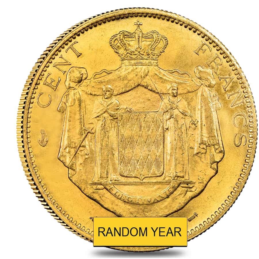 100 Francs Monaco Charles III Gold Coin AGW .9334 oz Avg Circ (Random Year, 1882 -1886) thumbnail 2