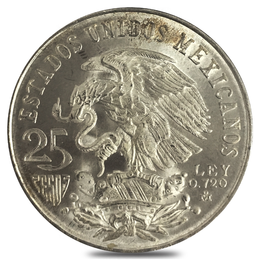 1968 Mexico 25 Pesos Olympics Silver Coin AU/BU ASW .5209 oz thumbnail 2