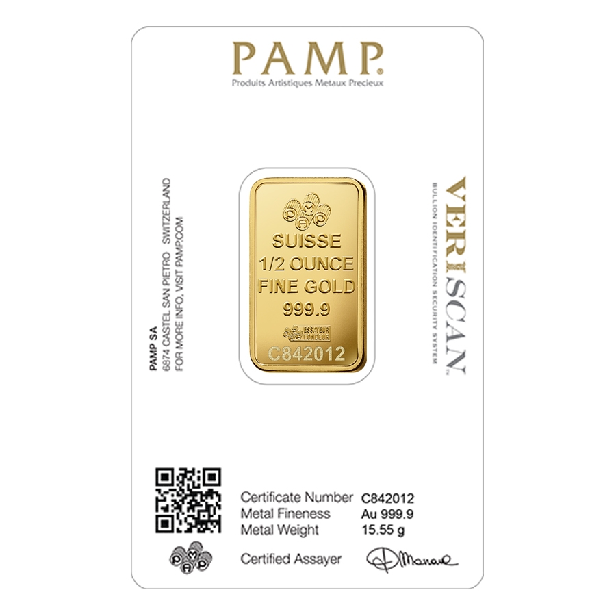 1/2 oz Gold Bar PAMP Suisse Lady Fortuna Veriscan .9999 Fine (in Assay) thumbnail 2
