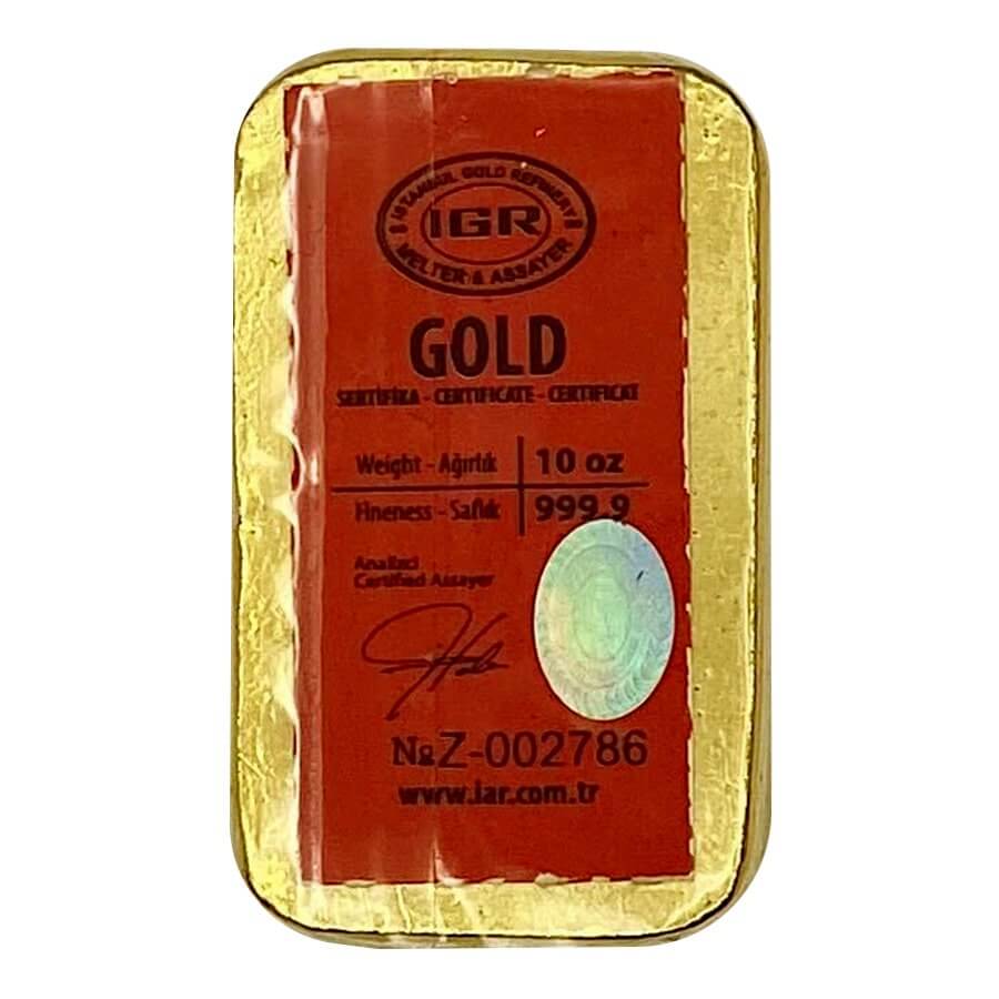 10 oz Istanbul Gold Refinery (IGR) Cast Bar .9999 Fine thumbnail 2