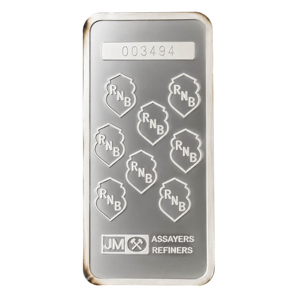 10 oz Johnson Matthey JM Republic National Bank Silver Vintage Bar .999 Fine thumbnail 2