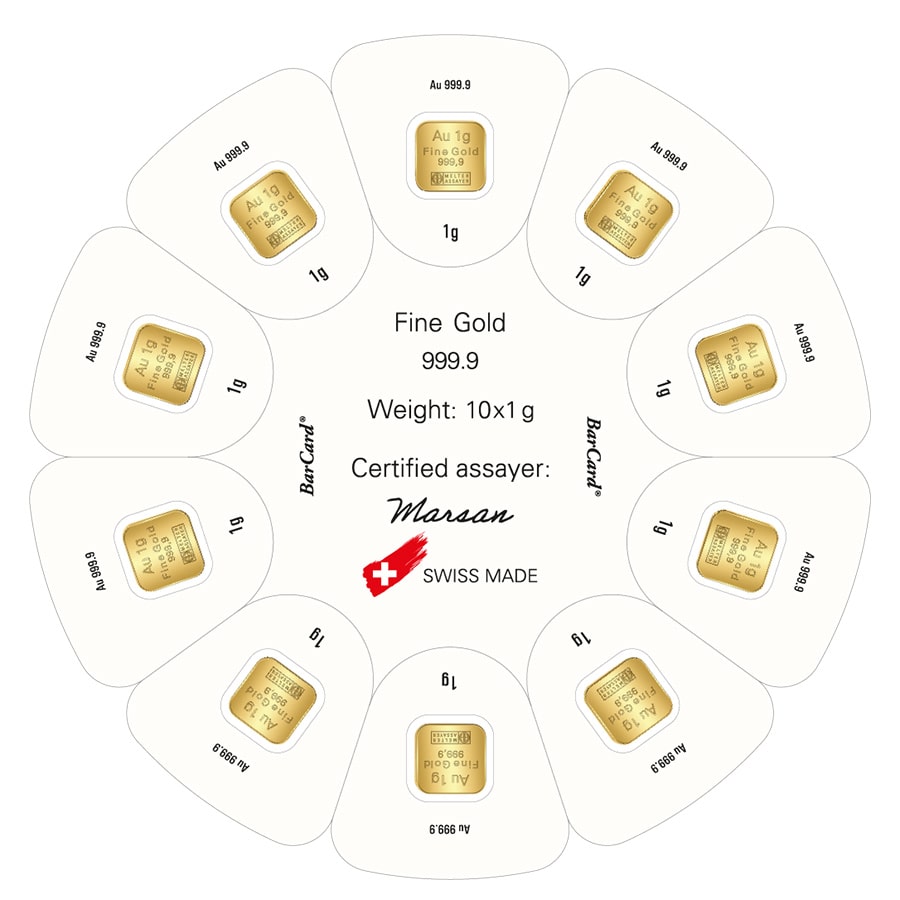 10 x 1 Gram Goldseed Argor Heraeus Gold Bar .9999 Fine (in Assay) thumbnail 2
