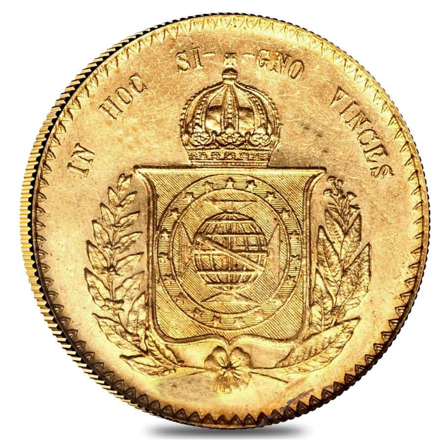 Brazil Gold 20,000 Reis Pedro II Coin AGW .5286 oz (1851-1889, Random Year) Cleaned thumbnail 3