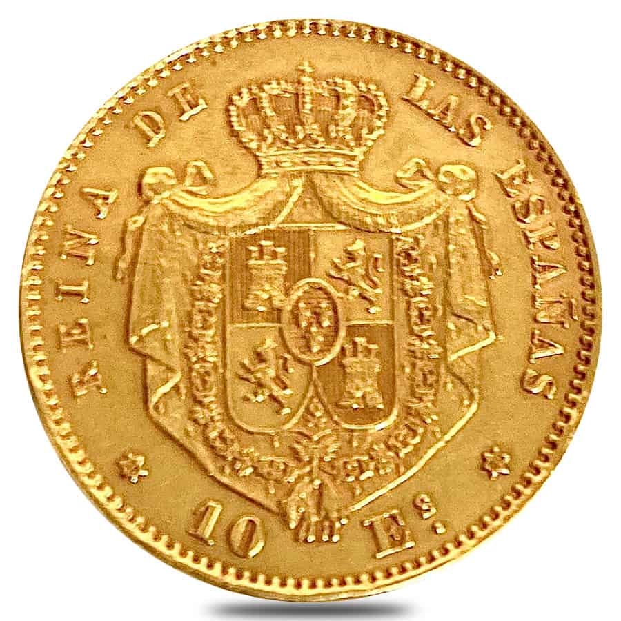 1865 - 1868 Spain 10 Escudos Isabella II Gold Coin AGW .2427 oz Ex-Jewelry (Random Year) thumbnail 2