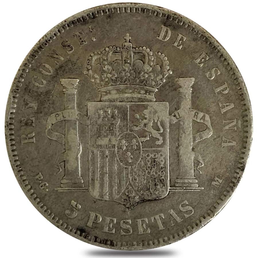 1888-1892 Spain 5 Pesetas Alfonso XIII Silver Coin Circ ASW .7234 oz (Random Year) thumbnail 2