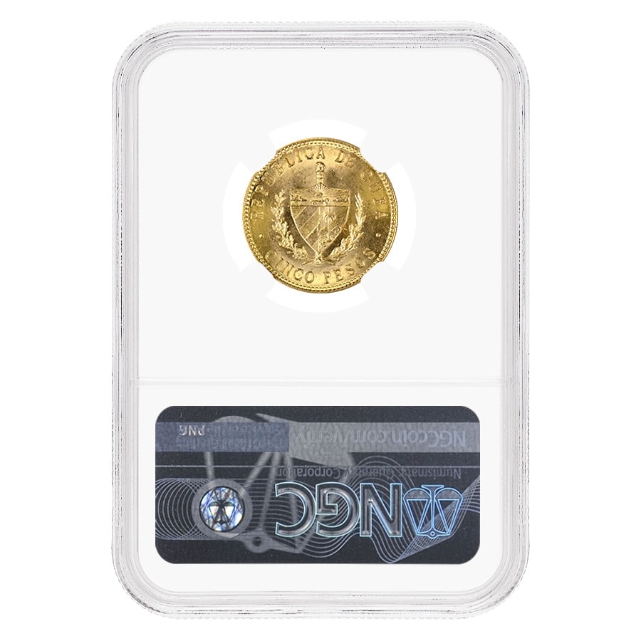 1916 5 Pesos Jose Marti Gold Coin NGC MS 61 thumbnail 2