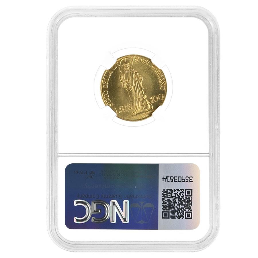1939 Vatican City Pope Pivs XII 100 Lire Gold Coin NGC MS 65 thumbnail 2