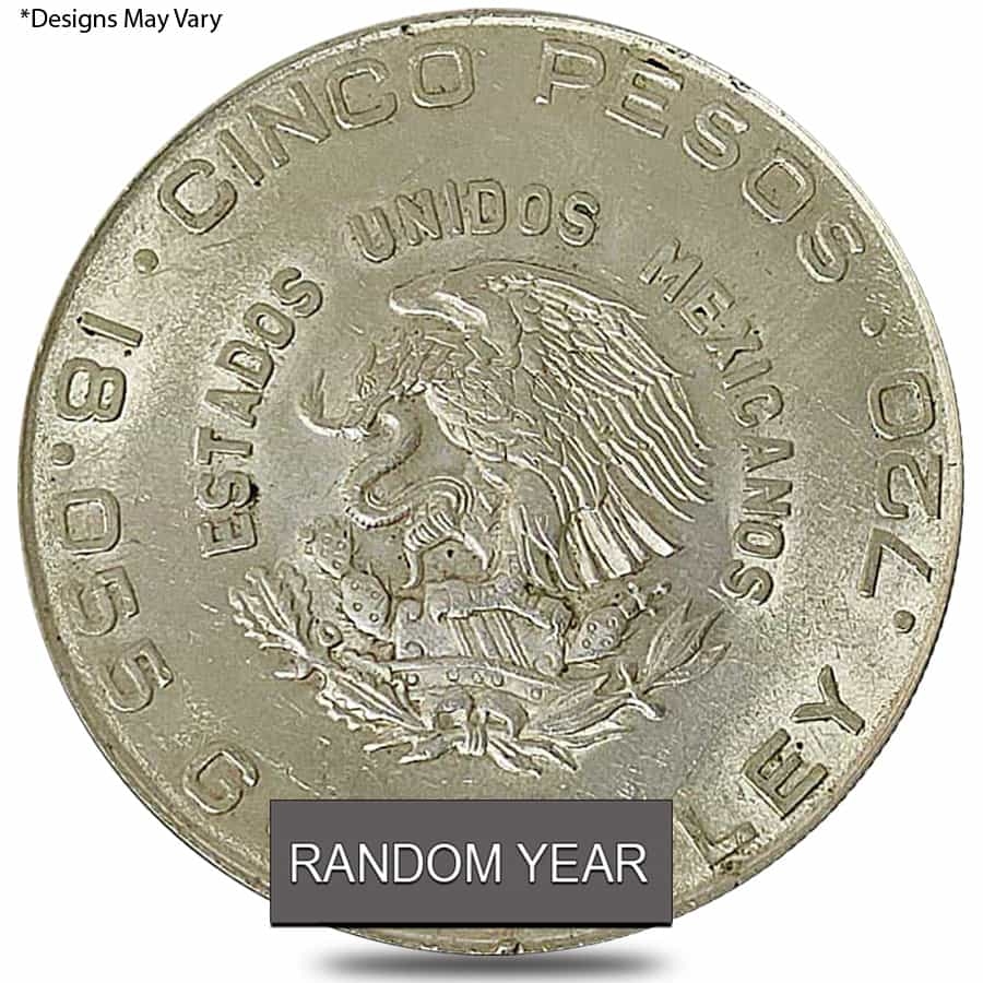 1955-1957 Mexico 5 Pesos Silver Coin Avg Circ ASW 0.4179 oz thumbnail 2