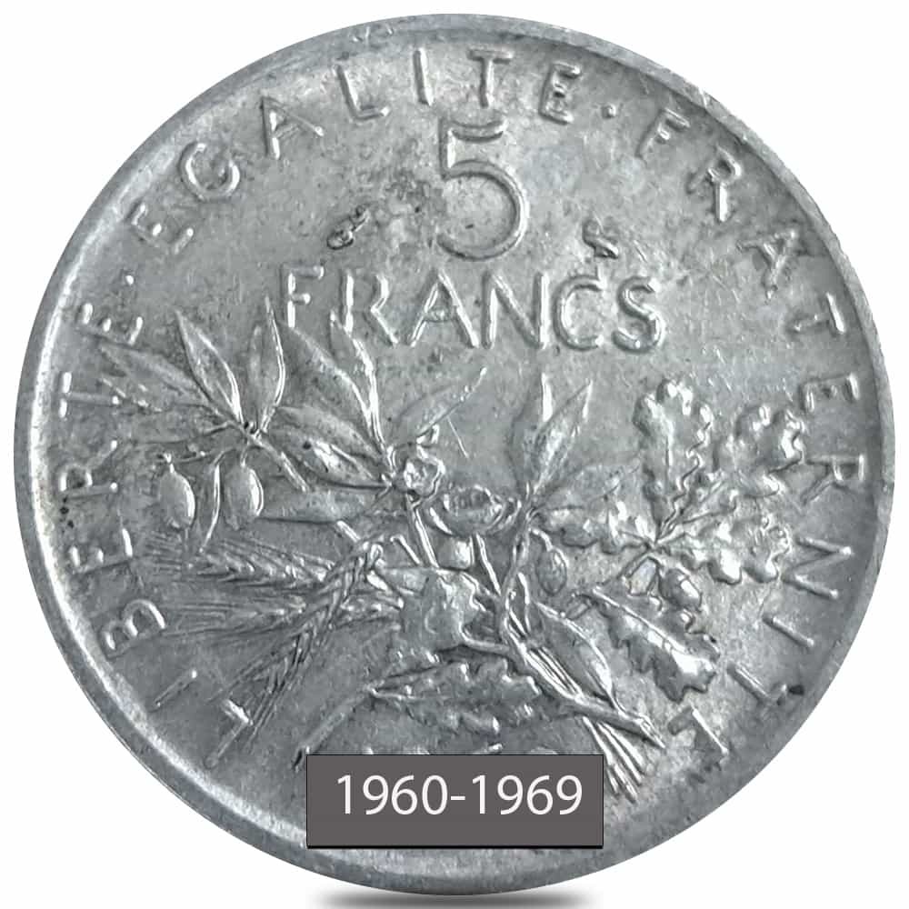 1960-1969 France 5 Francs Silver Coin Avg Circ (Random Year) thumbnail 2