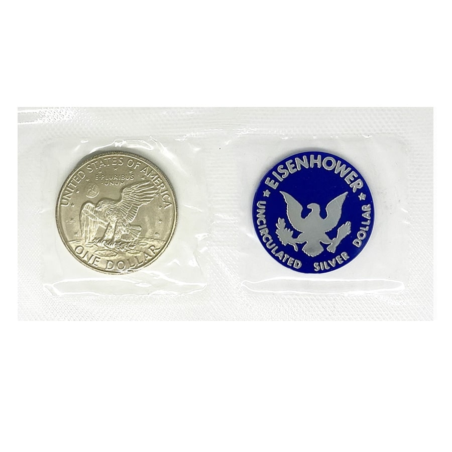 1971-1974 Eisenhower Dollar 40% Silver BU (Blue Mint Envelope, Soft Pack) thumbnail 3