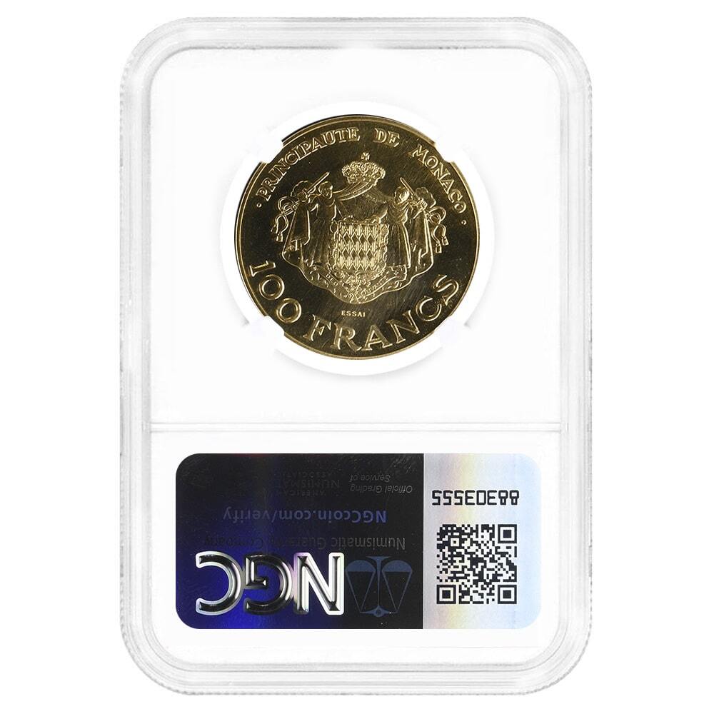 1982 Essai Monaco 100 Francs Prince Albert Gold Coin NGC MS 68 thumbnail 2