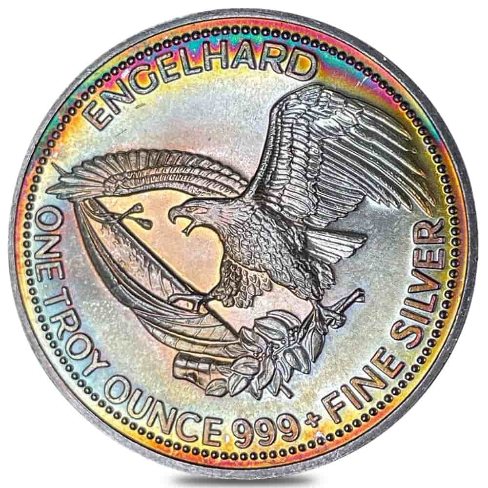 1985 1 oz Engelhard Prospector Silver Round .999 Fine (Rainbow Toning, 25855) thumbnail 2