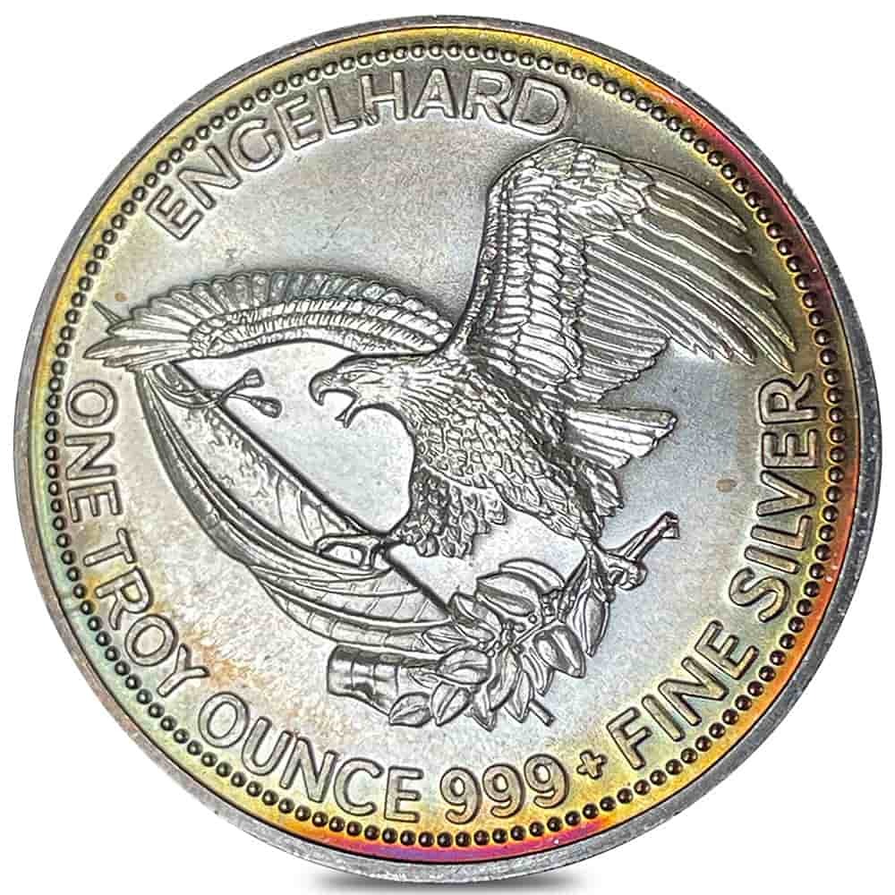 1985 1 oz Engelhard Prospector Silver Round .999 Fine (Rainbow Toning, 25856) thumbnail 2